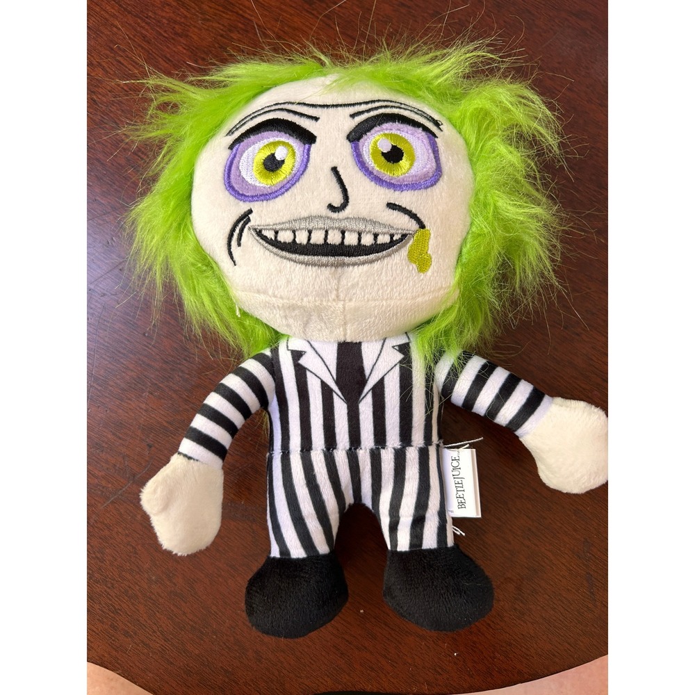 Beetlejuice Plush Stuffed Figure Black White Striped Suit Green Hair 9 Inch